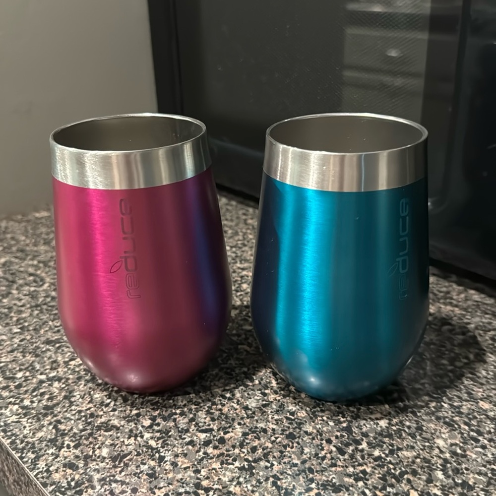 Lot of two reduce stainless steel wine glasses stemless wine glass pink blue set